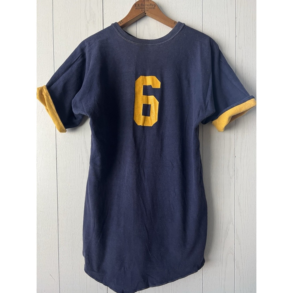 Vintage Russell Double Face Reversible Jersey T-Shirt Mens M 80s Blue Yellow